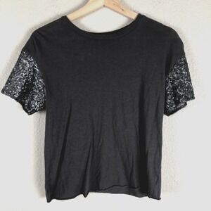 American Eagle Outfitters Shirt Womens X Small Grey Crop Metallic Beaded Sleeves